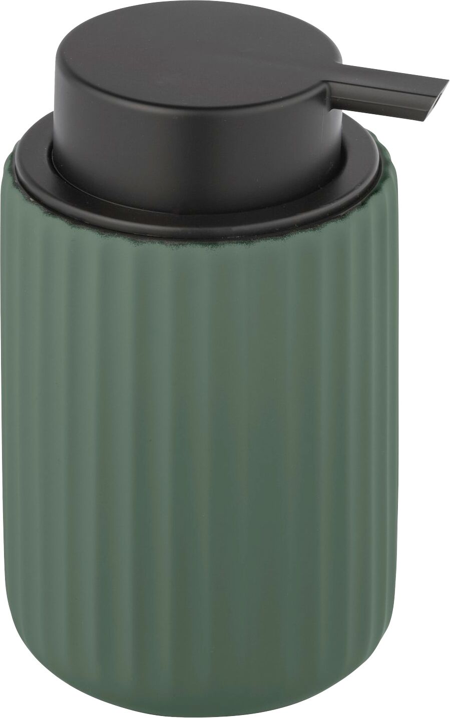 Seifenspender WENKO "Belluno", grün (grün, schwarz), H:13,5cm L:8cm, Keramik, Kunststoff, Dosierspender, Seifenspender, aus Keramik, Füllmenge: 400 ml grün, schwarz B/H/T: 13,5cm