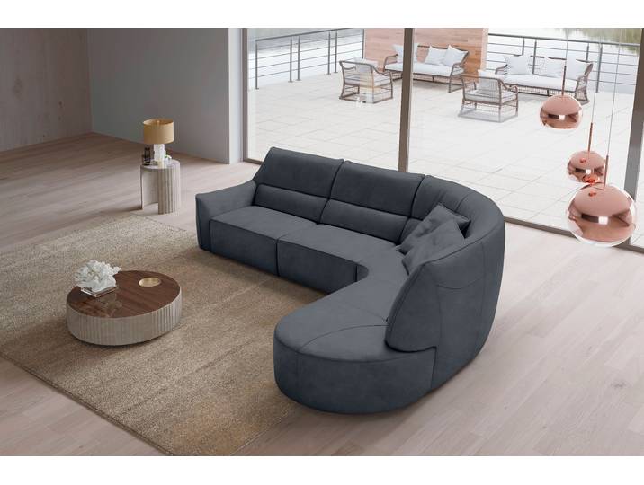 Ecksofa, Grau, 330x205 cm, Luxus-Microfaser, L-Form & Ottomane, Retro, EGOITALIANO