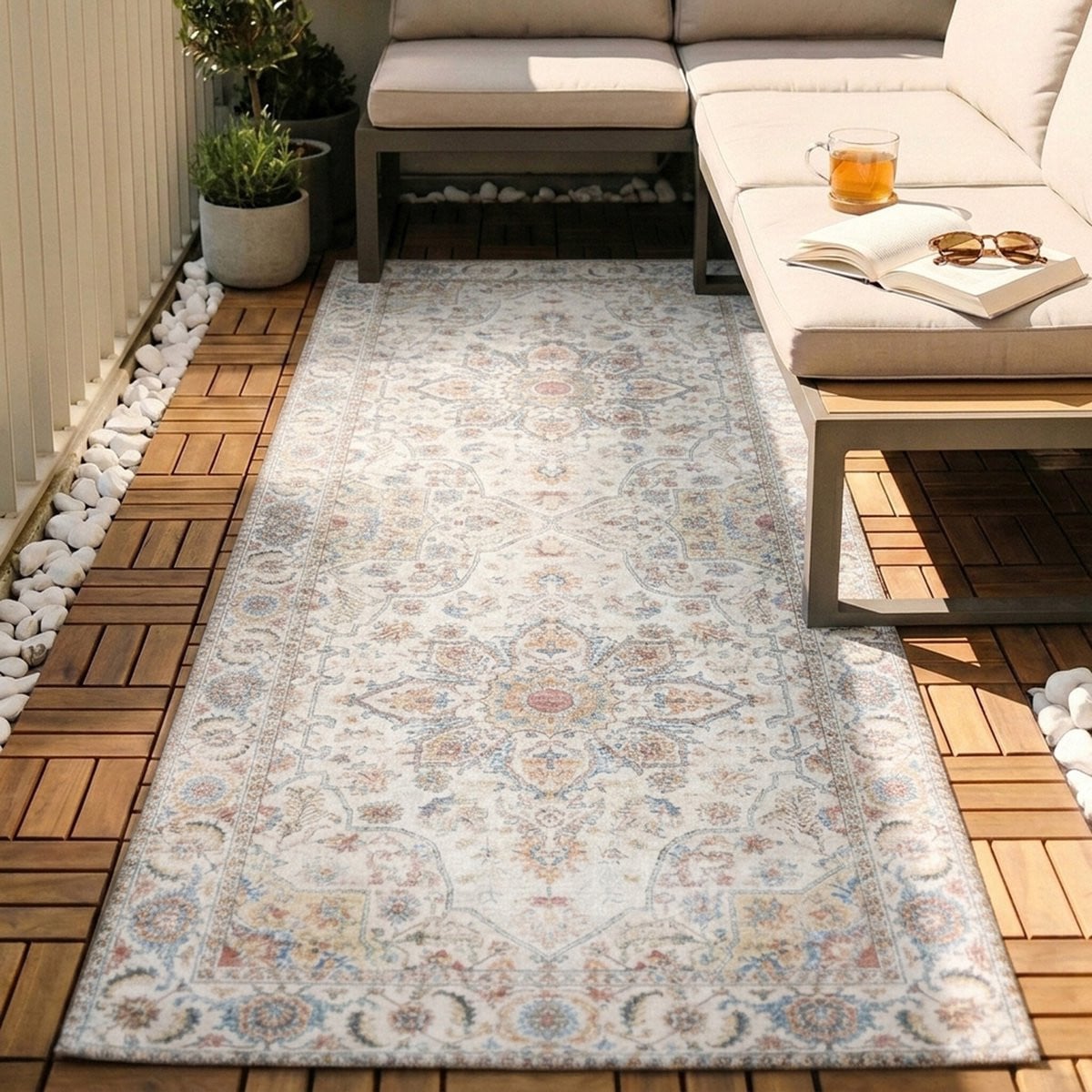 Fraai Wasbare Loper Domingo Mandala Wit B: 80 cm, L: 200 cm