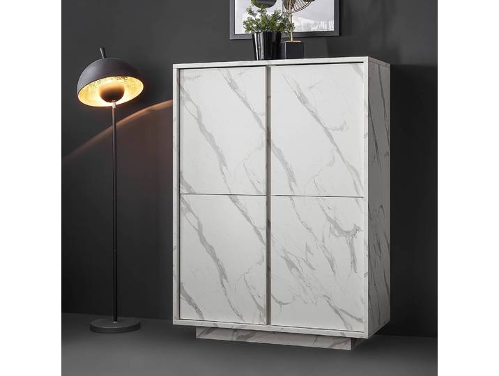 Highboard 92 x 145 x 43cm Weiß/Marmor Weiß Dekor