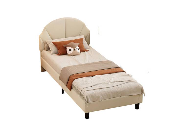 Shopentra Polsterbett 90x200 cm Beige Samt Jugendbett, Metall, 90x200 cm, Schlafzimmer, Betten, Polsterbetten