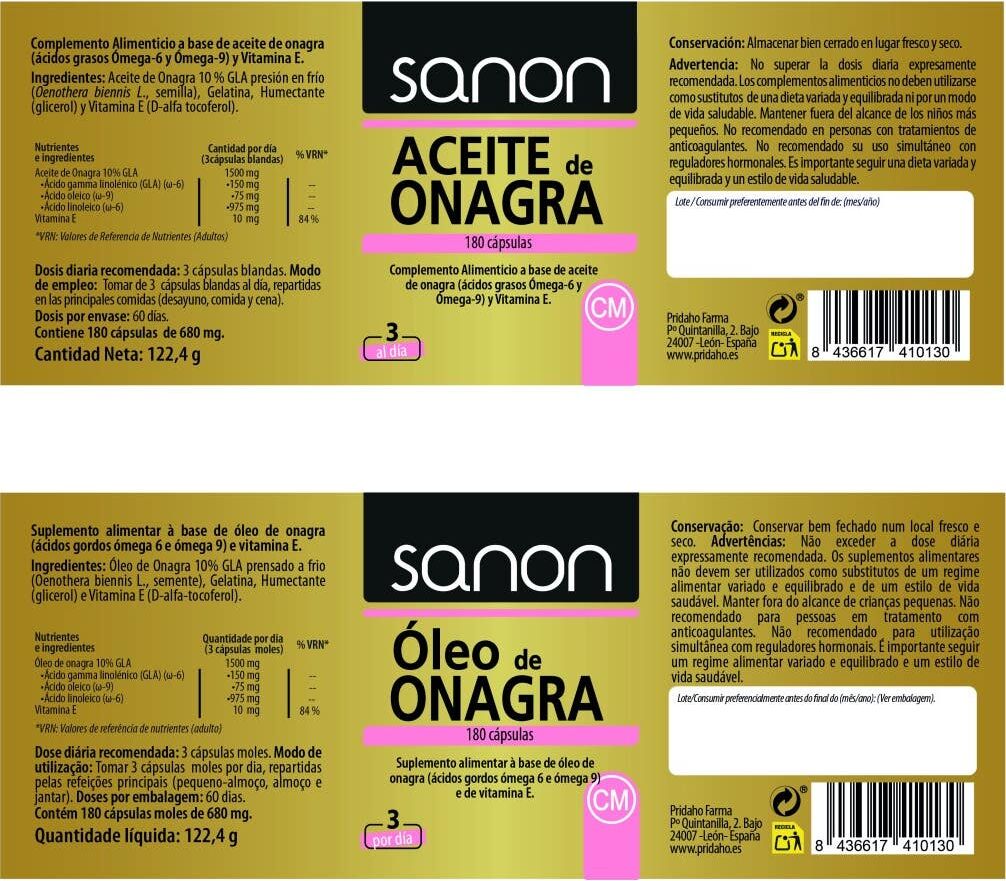 Sanon Aceite de Onagra 180caps