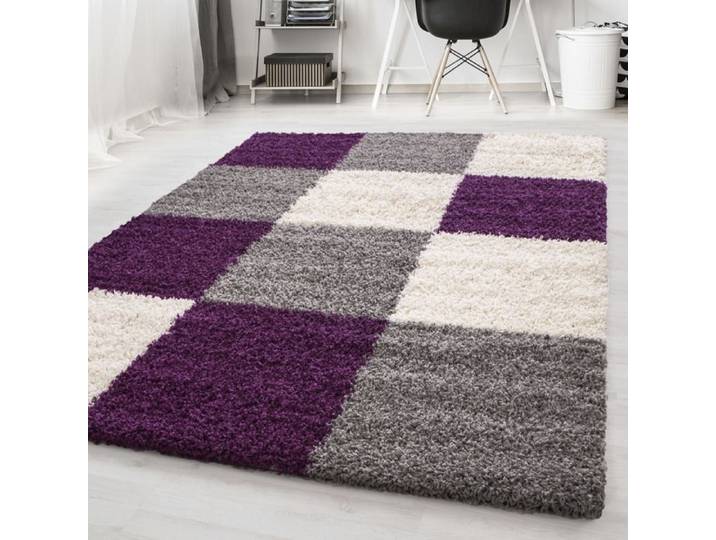 Tapis - NAZAR RUGS - ODDA - Violet - 200x290 cm - Shaggy - Motif damier