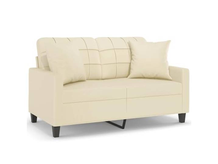 GHVBNMF 2-Sitzer Sofa mit 2 Zierkissen Kunstleder Couch Creme 120cm Elegante Polstercouch aus pflegeleichtem Kunstleder mit stabilem Metallgestell für Wohnzimmer und Büro.