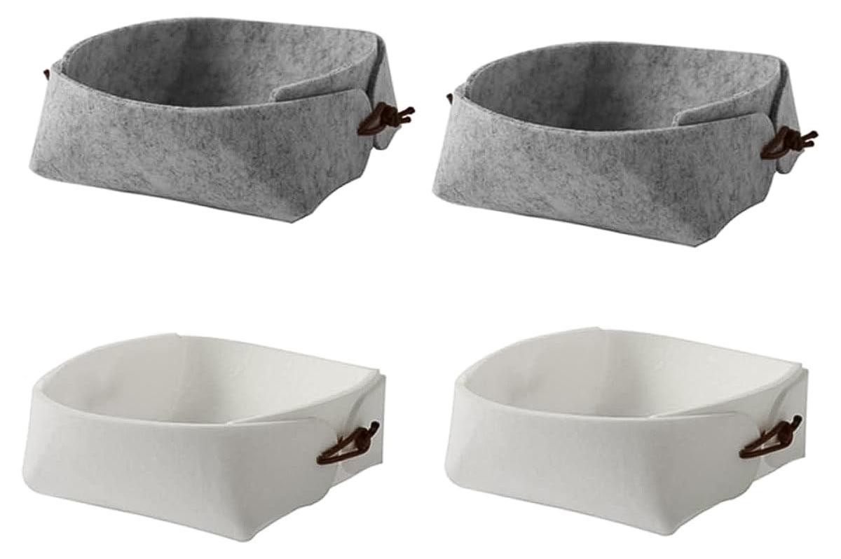 Dripio Set van 4 opvouwbare opbergmanden van vilt, grijs/wit