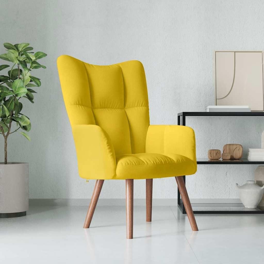 Senfgelber Relaxsessel aus Samt mit Holzbeinen und Stahlrahmen, ergonomischer Loungesessel mit Polsterung und Armlehnen für Wohnzimmer, Leseecke und Büro