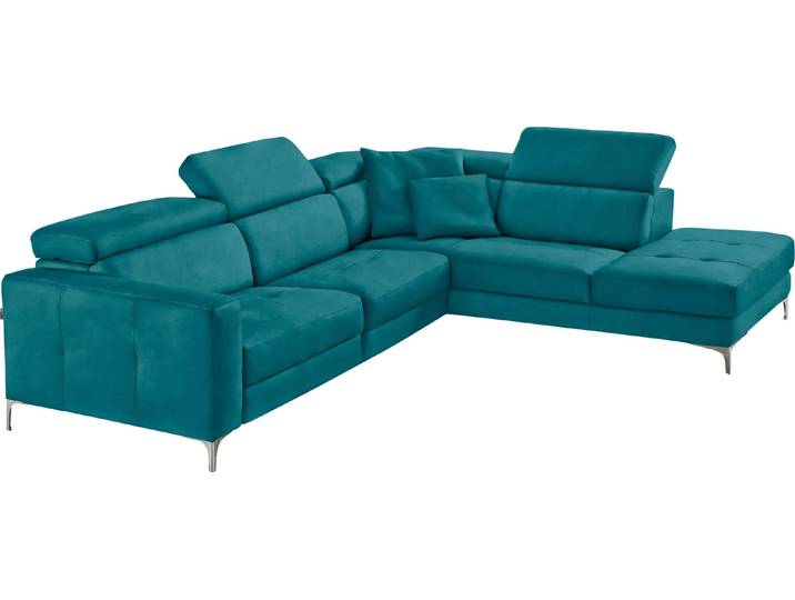 Ecksofa, Luxus-Microfaser BLUSH, Blau (Teal) 285×221 cm, Ottomane Rechts, Hochwertige Verarbeitung, EGOITALIANO