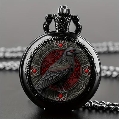 Gothic Raven Pocket Watch Necklace With Quartz Movement Gothic Raven Pocket Watch Necklace With Quartz Movement