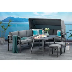 Mandalika Garden Dining-Ecklounge "Sheffield" 3in1, inkl. flexibel montierbares Sonnendach,grau / anthrazit,