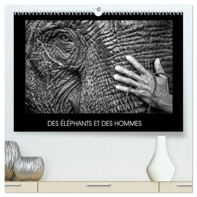 DES ÉLÉPHANTS ET DES HOMMES (Calendrier mural haut de gamme 2027 DIN A2 vertical), CALVENDO calendrier mensuel