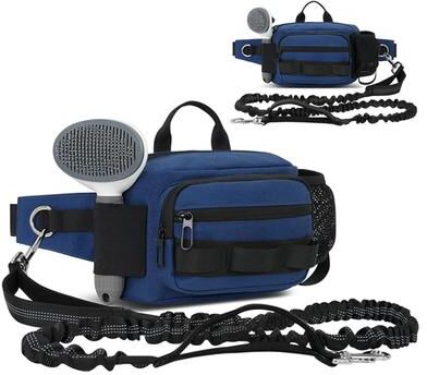 Inspired Deals Hands Free Dog Walking Bag With Leash & Water Bottle Holder For Outdoor Travel dark Blue