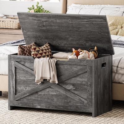 YUN "30"" Wooden Storage Bench, Storage Chest with Safety Hinges"