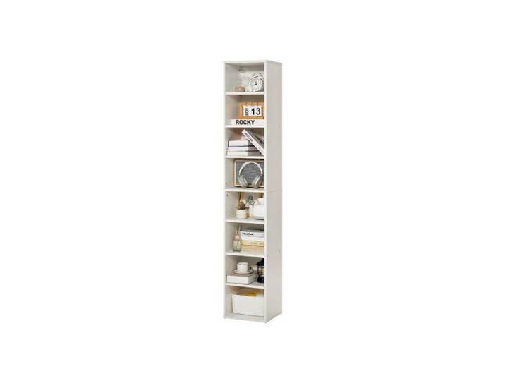 Bibliothèque Étroite 8 Niveaux Bois Étagère Réglable 180 cm pour Chambre Salon Bureau Blanc