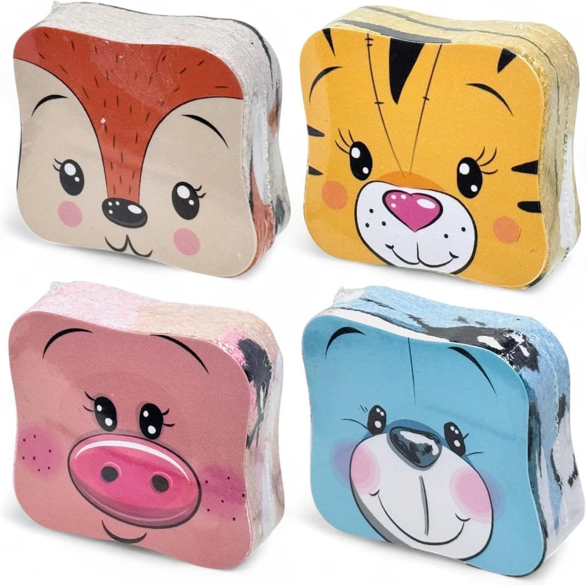 Set van 4 Magische washandjes met vrolijke dieren voor kinderen