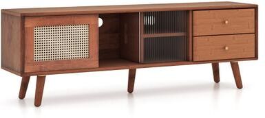 Costway Bamboo TV Stand for TV up to 65 Inch-Brown