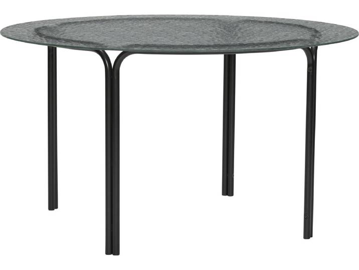 HÜBSCH INTERIOR – ORBIT Zwart metalen salontafel met glazen blad – Ø80 x h45cm