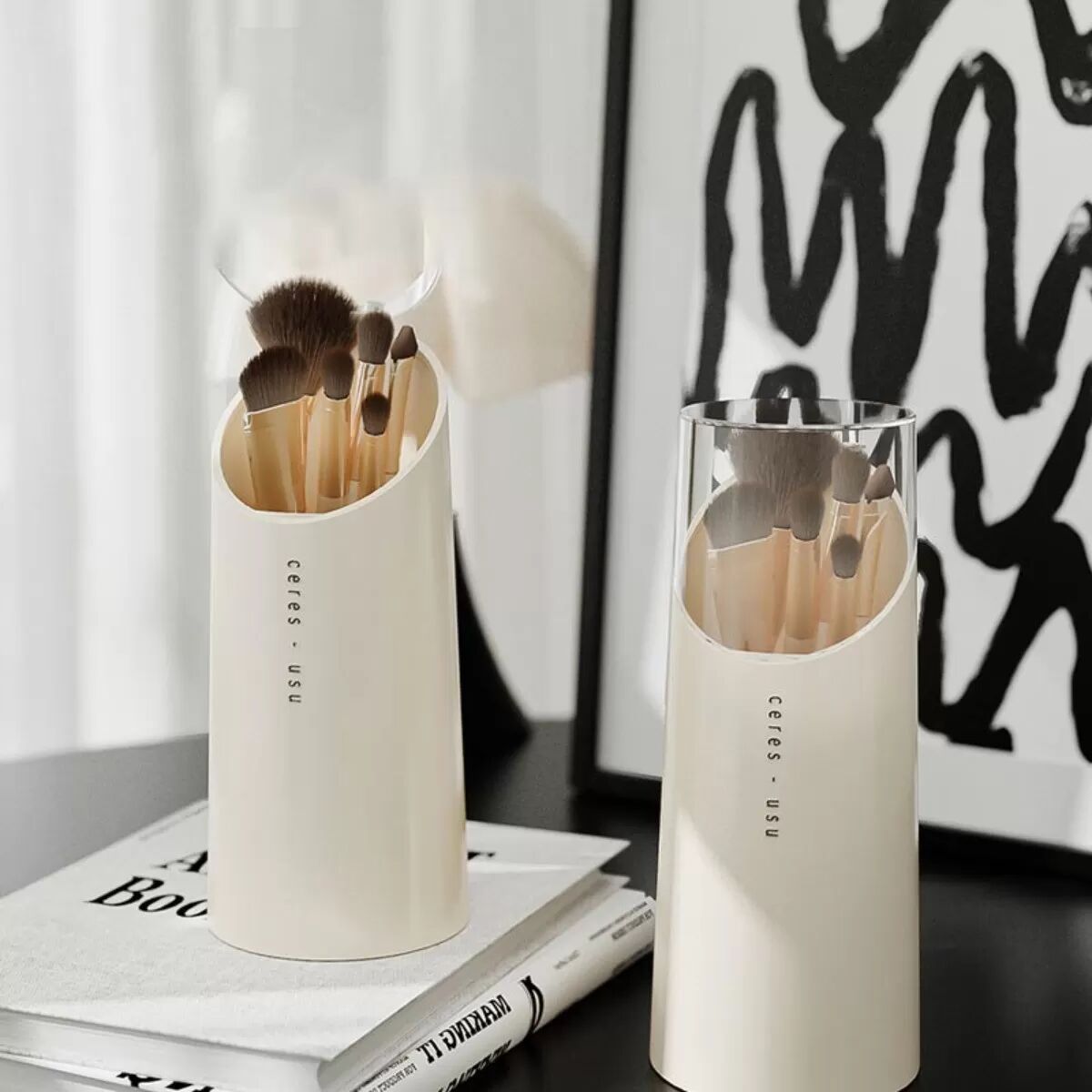 INF Staubdichter Make-up-Pinselhalter Organizer - Geeignet für lange und kurze Pinsel Beige
