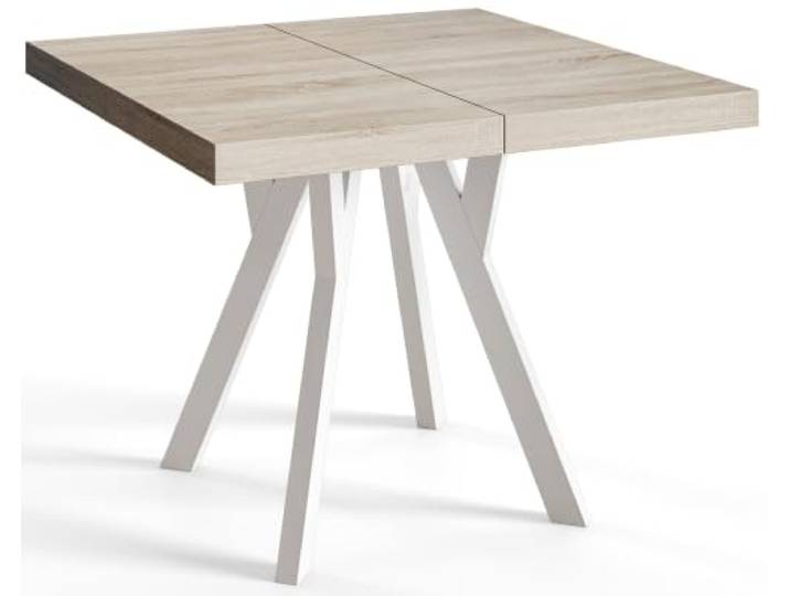 Esstisch Ausziehbar Rico 80-130cm, Sonoma, Holzbeine, Modernes Design Quadratischer Tisch, Moderner Design, Wohnzimmertisch und Küchentisch, Stabile Konstruktion, Weiße Beine
