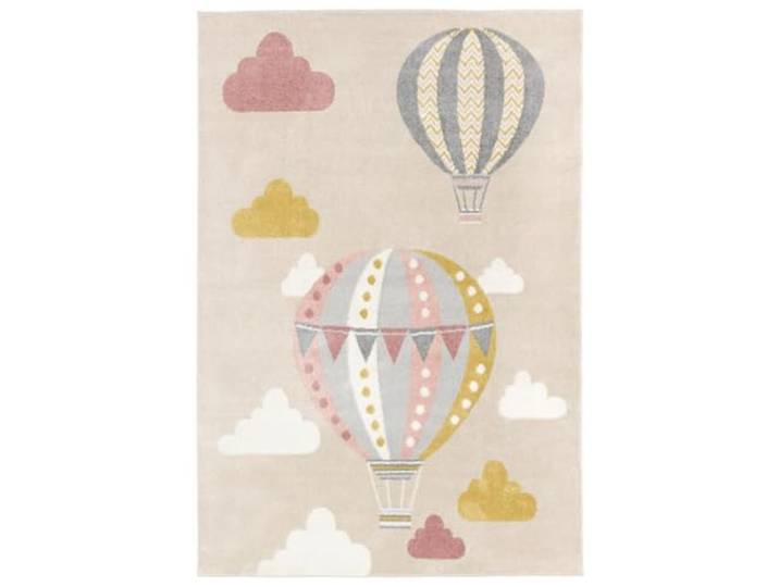 RugVista Balloon Ride Kinderteppich, 160 x 230 cm, Beige/Rosa Moderne, Kinder, Rechteckig, Niedriger Stapel, Nur chemische Reinigung, Oeko-Tex 100, Ohne gefährliche Chemikalien