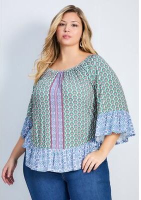 Plus Size Women's Serenity Ruffle Top by Avenue in Serenity Tile (Size 16)