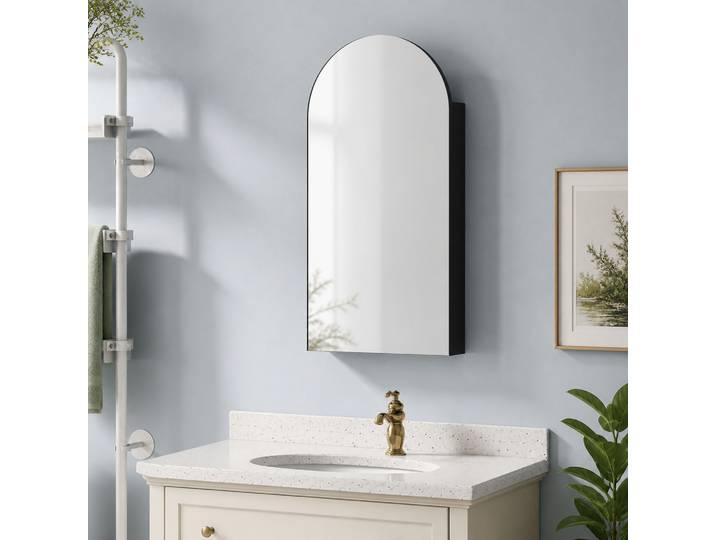 HOMCOM Armoire Murale Salle de Bain Arche Noir avec Miroir