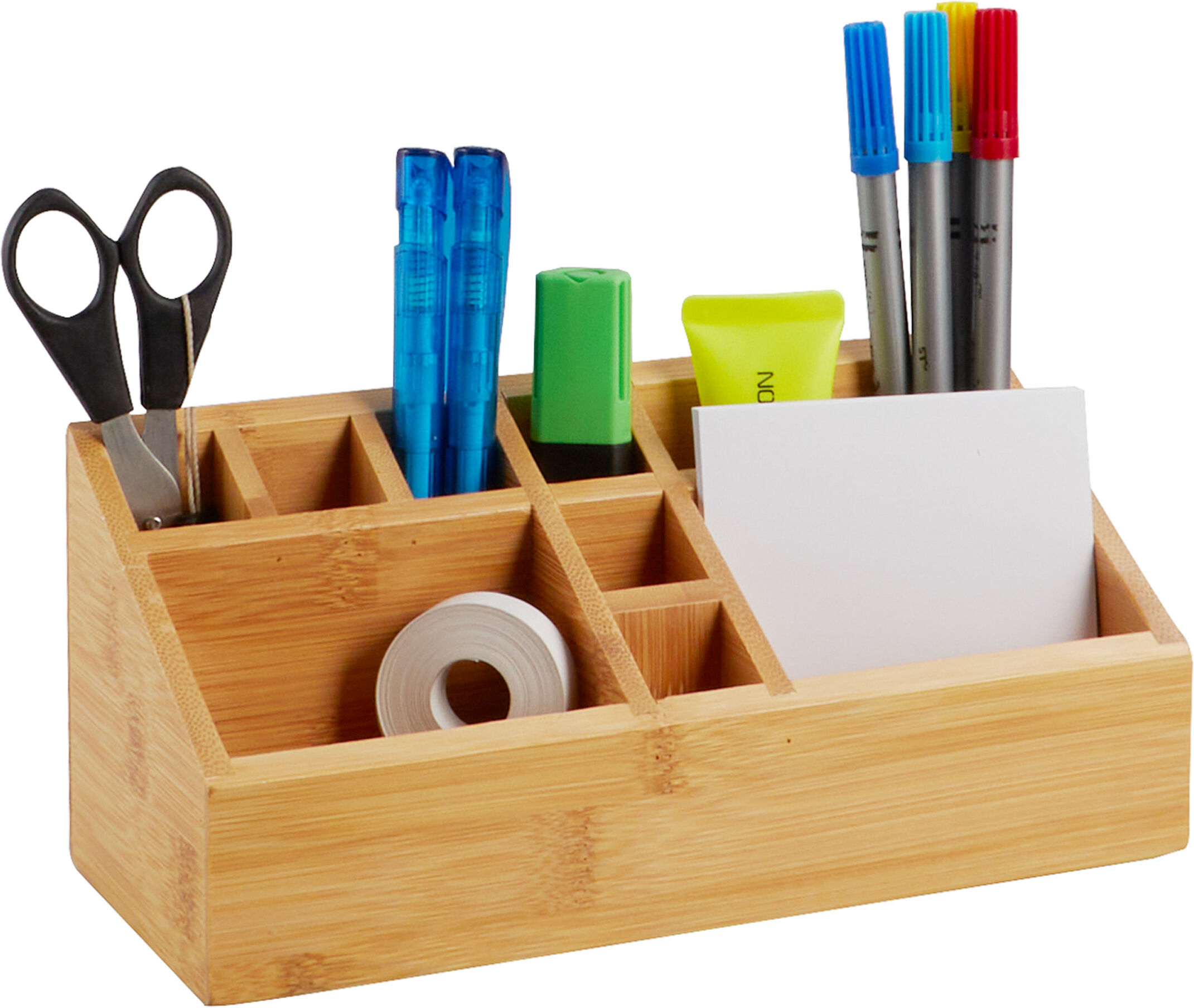 SPRINTIS Organiseur de bureau en bois avec 10 compartiments, bambou, brun