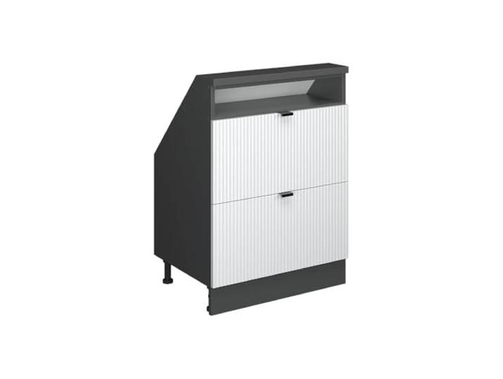 Vicco Küchenschrank für Dachschrägen R-Line, Weiß Riffel, 60 cm 2 Schubladen · Tiefe 46 cm · Höhenverst. Füße · Leichter Zugriff · Frei kombinierbar