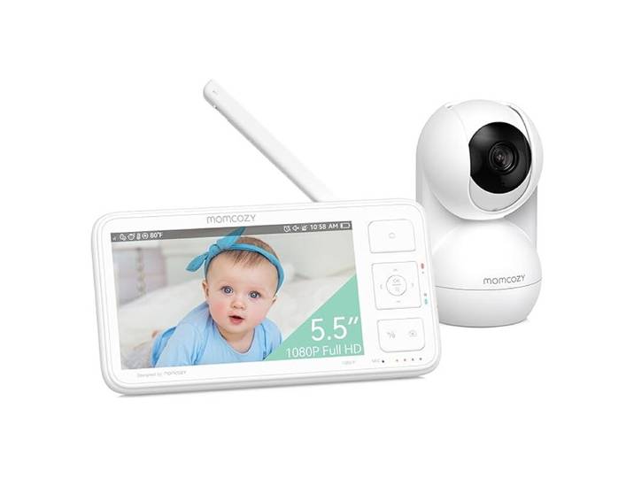 Momcozy Moniteur vidéo bébé mural 5,5 po 1080P sans Wi-Fi 5800 mAh infrarouge bidirectionnel 1640 pi photo, cadeaux pour maman