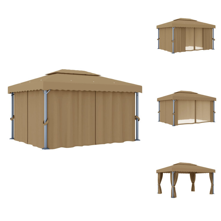vidaXL Pavillon mit Vorhang 4x3 m Taupe Aluminium - Pavillons & Partyzelte