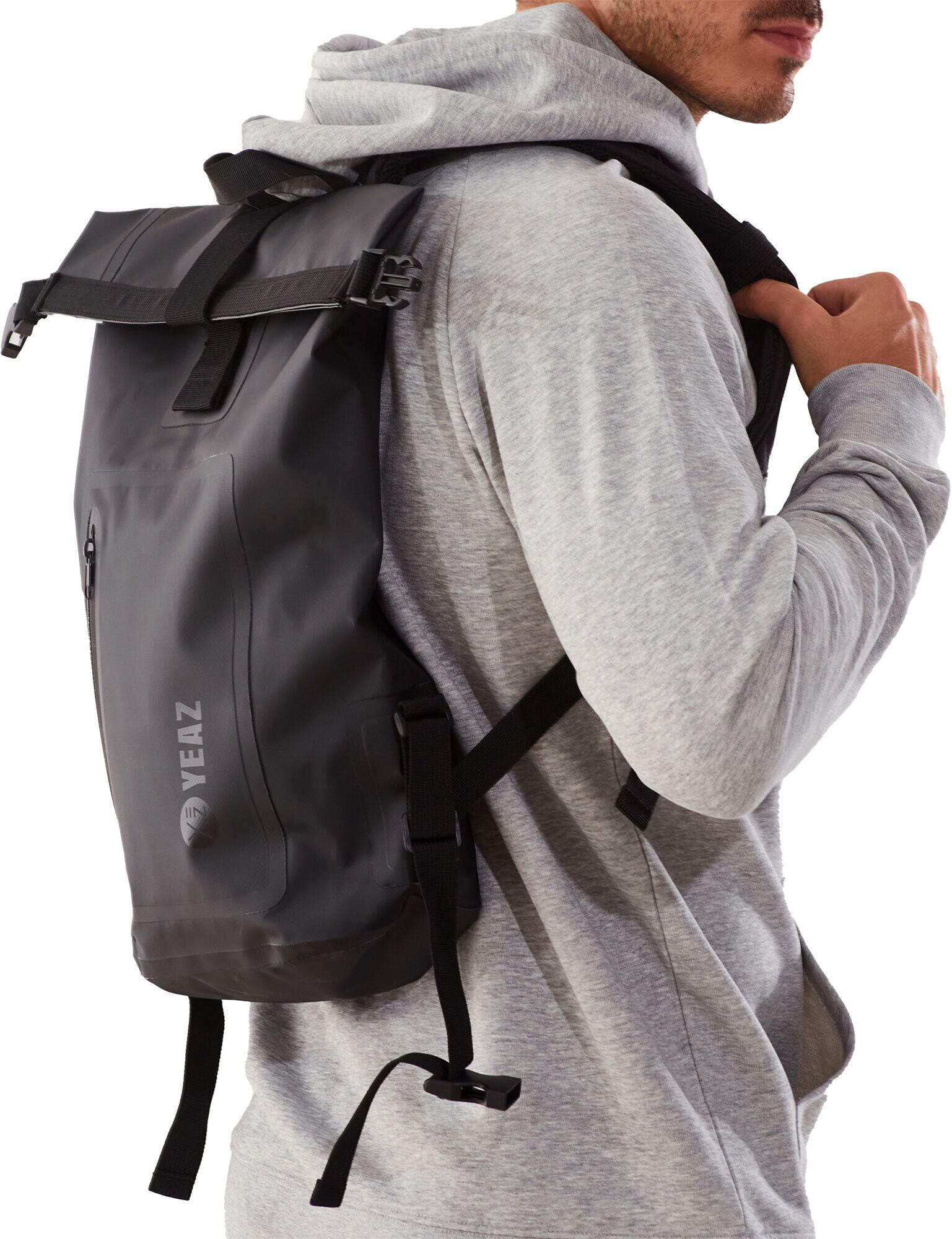 Rucksack YEAZ "Wasserfester Rucksack weißes Logo STOCKHOLM", Gr. 17, schwarz, Obermaterial: 100% PVC PVC., Taschen Rucksack