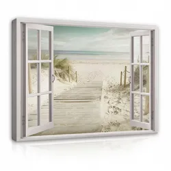 LEINWAND BILDER Fenster Strand Meer Wohnzimmer 100x70
