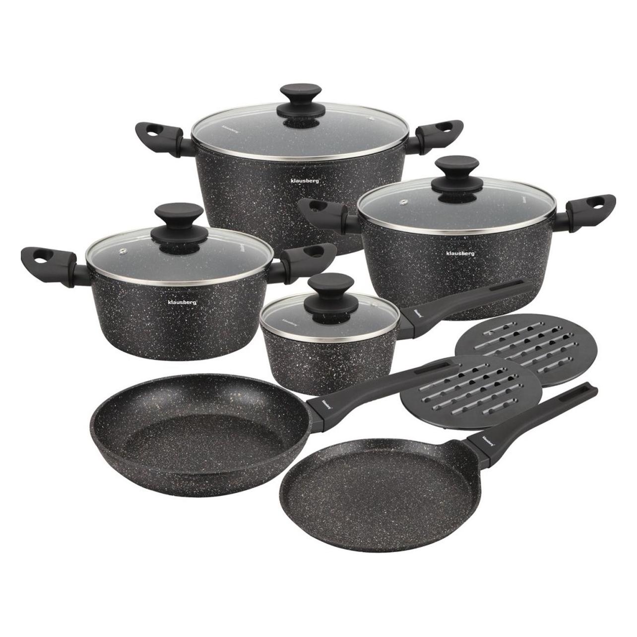 Klausberg 7658 - 12 delige pannenset - Kookpannen - 16-20-24-24-24-28 cm - zwart - met deksel (43777733)
