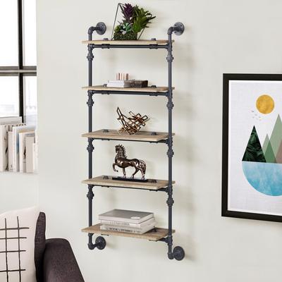 CDecor Mankato Oak and Sandy Black Rectangle 5-Tier Wall Shelf