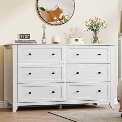 Garvee "Black 54"" Wide 6 Drawer Dresser, Deep Drawers, Wood Chest for Bedroom Hallway"