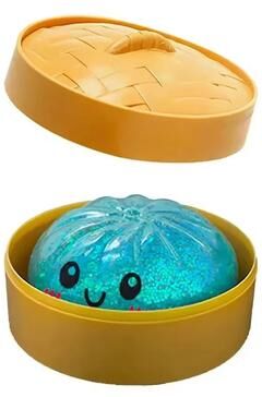 Useful Little Things Simulation Dumpling Squeeze Toy Set Soft Slow Rebound Stress Relief Ball With Bamboo Steamer Box blue