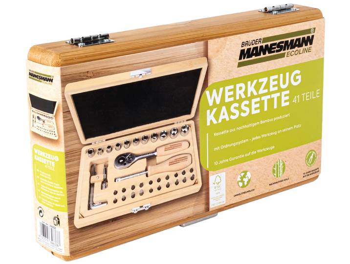 jeu d'outils de 41 pièces dans une cassette en bambou