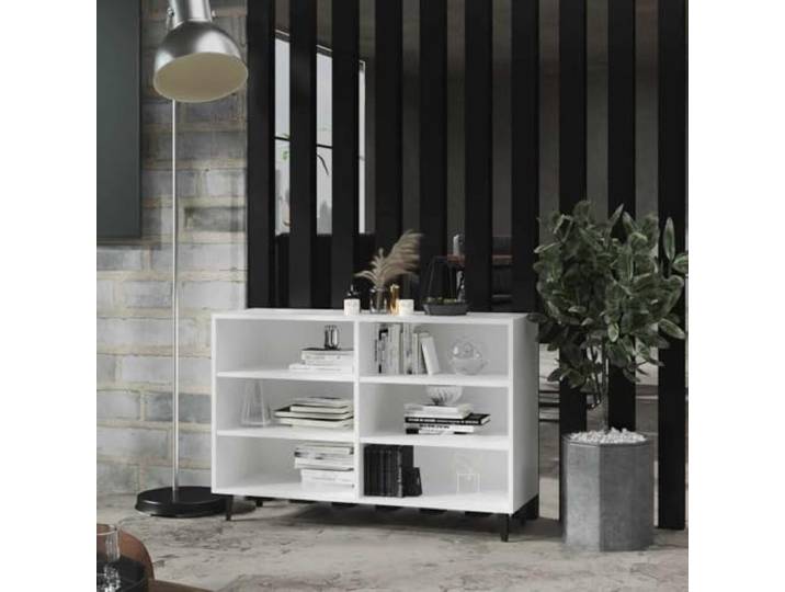 HEFZGDB Industrielles Sideboard mit Metallbeinen im Industriedesign für Bücher als praktisches Sideboard mit großer Ablagefläche und sechs Einlegeböden aus Holzwerkstoff in Weiß