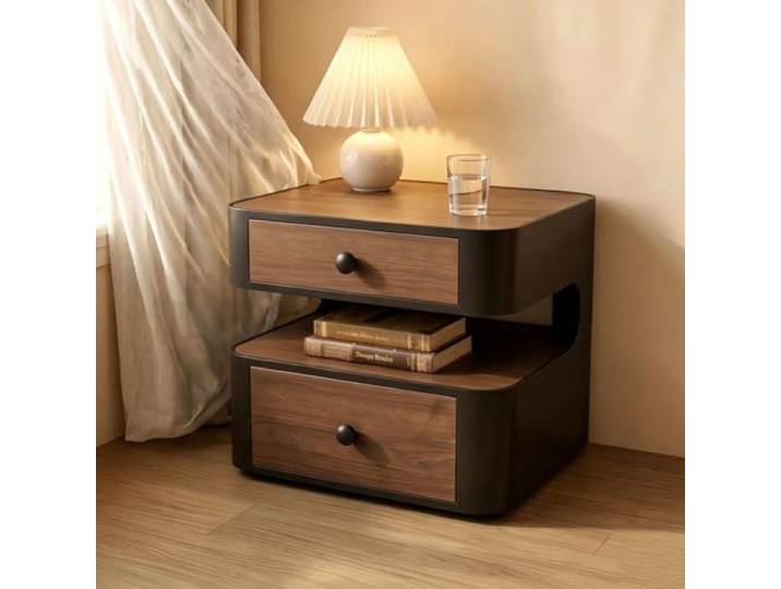 Beistelltisch Moderner Nachttisch 2 Schubladen Beistelltisch in Holzoptik Offene Regale Kleine Schlafzimmermöbel Keine Montage erforderlich Für das Schlafzimmer(Black,40x35x45cm/16x14x18in)