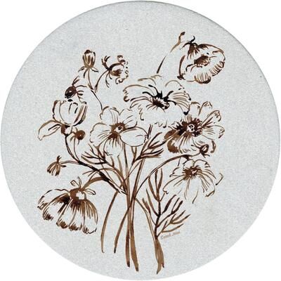 "Thirstystone Laughing Floral 4 Pack Round Natural Sandstone Coaster 4"" Diameter Manufactured in the USA"