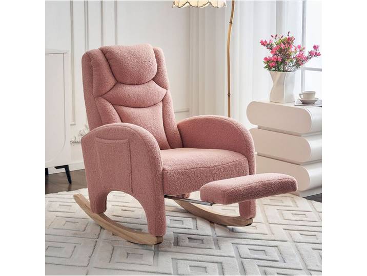 Fauteuil à bascule – Teddy rose – avec accoudoirs repose-pieds pliable