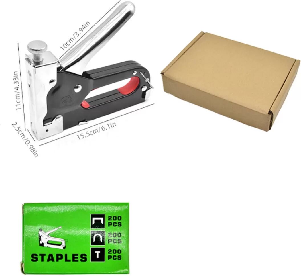 INF Agrafeuse manuelle 3-en-1 noire – agrafes, clous et UTM  livrée avec 200PCS agrafes et 200PCS UTM