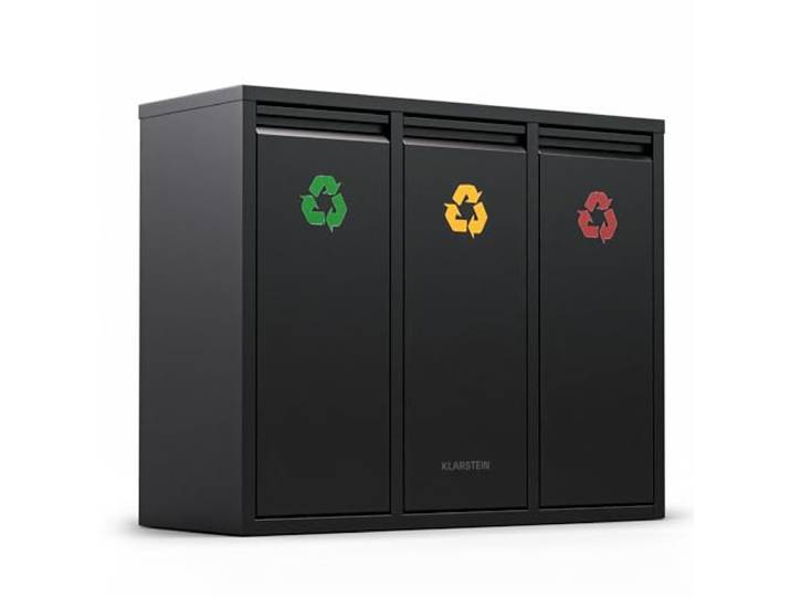 Klarstein Ordnungshüter 3-in-1 Mülleimer - 45L Küchenabfalleimer mit Farbcodierung, Edelstahlgehäuse, herausnehmbare Behälter, Mülltrennsystem