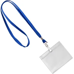 100 Ausweishülle mit Band Querformat | blau | A7, Weich-PVC, Polyester