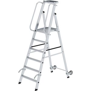 MUNK Podestleiter 51086, mit nivello-Leiterfüße, fahrbar, klappbar, mit 6 Stufen