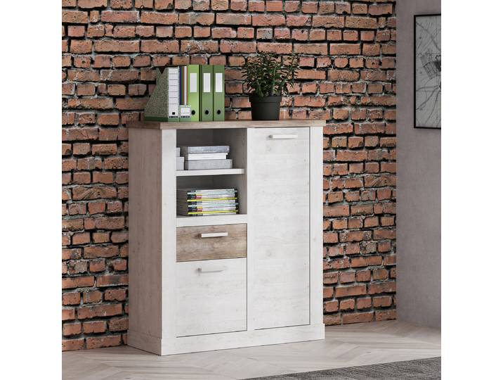 home24 Highboard - 110 cm 110 x 128 x 41cm wit/bruin/beige