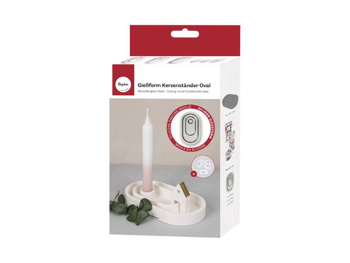 Silikon Giessform Kerzenständer Oval, 18,5x10,3x2,5cm, inkl. 3x5 Schablonen