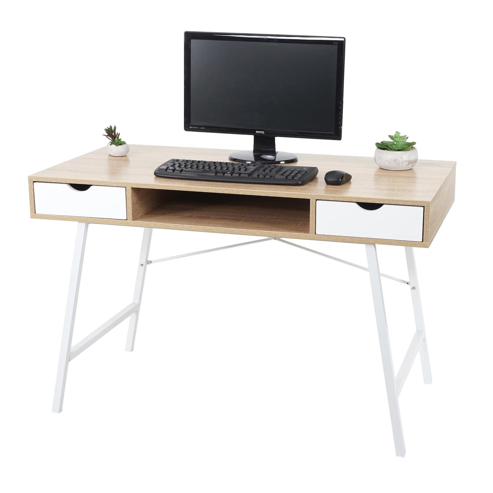 Schreibtisch MCW-E92, Bürotisch Computertisch, 3D-Struktur 120x60cm ~ naturbraun weiß