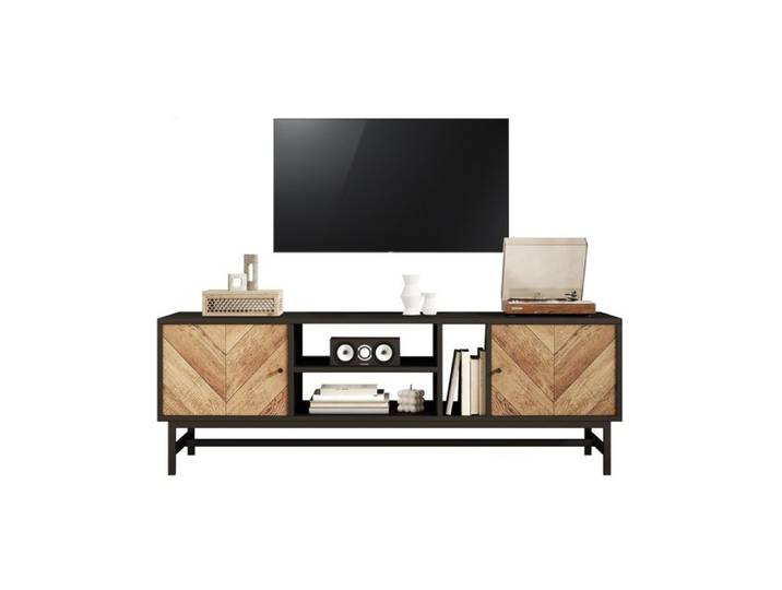 Meuble TV 150cm -noir bois Meuble TV -espace de rangement polyvalent des armoires des compartiments horizontaux et verticaux