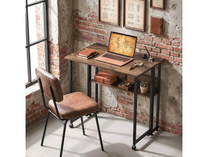 Bureau pliant avec compartiment de rangement 80 cm pour petits espaces bureau brun rustique