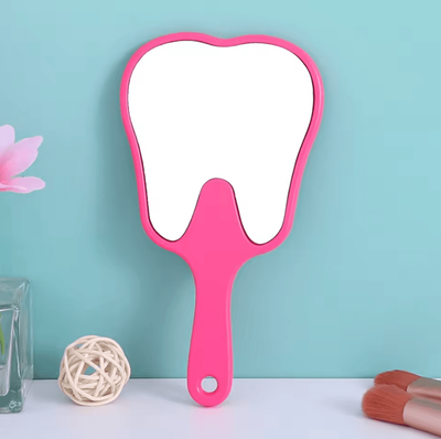 Inspire Curations Cute Tooth Shaped Handheld Dental Mirror rose Red